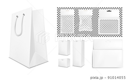 Transparent empty plastic and paper packaging. White sachet with hang slot Transparent empty plastic and paper packaging. White sachet with hang slot 91014055