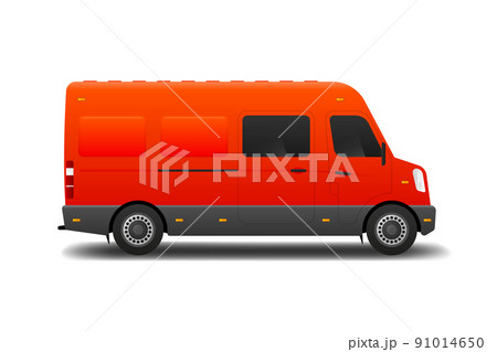 Realistic bus mockup. Red cargo van for delivery. Vector illustration. 91014650