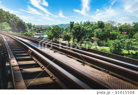 The Historical Death Railway Of World War 2 in River Kwai Kanachanaburi, country side of Thailand. 91015508