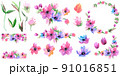 Watercolor hand painted floral set. Pink and blue flowers. High quality illustration 91016851