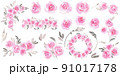 Watercolor hand painted floral set. Pink gentle roses elements. High quality illustration 91017178