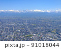 空撮・春の立山連峰と富山市 91018044
