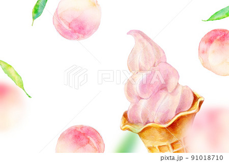 桃 ソフトクリーム 水彩イラスト 桃 ソフトクリーム 水彩イラスト 91018710