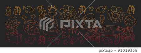 Creativity and imagination. Vector icons with school items. Creativity and imagination. Vector icons with school items. 91019358