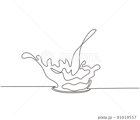 Single one line drawing water splash spray with drops. Fresh aqua surface. Clear splash of water shape isolated on white background. Modern continuous line draw design graphic vector illustration 91019557