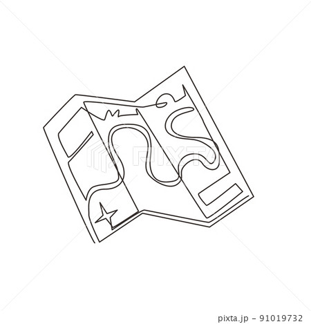 Continuous one line drawing map for traveling in doodle style. Folded paper map with a route. Map for camping, hiking, local tourism. Route on map. Single line draw design vector graphic illustration Continuous one line drawing map for traveling in doodle style. Folded paper map with a route. Map for camping, hiking, local tourism. Route on map. Single line draw design vector graphic illustration 91019732