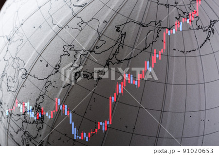世界地図と円安のグラフ 91020653