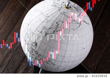 世界地図と円安のグラフ 世界地図と円安のグラフ 91020656