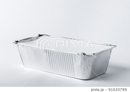 Foil food box with takeaway meal on white background 91020799