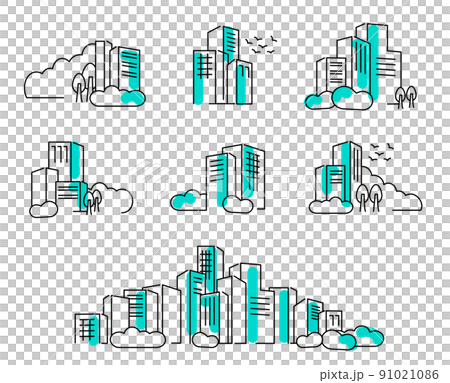 フラットな線画イメージ都市の景観イラスト フラットな線画イメージ都市の景観イラスト 91021086