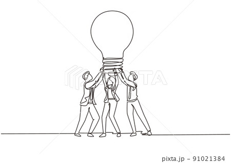 Single one line drawing group people hold huge lamp new idea. Success in business rely on teamwork, good planning, finding creative solution to problem. Continuous line draw design vector illustration Single one line drawing group people hold huge lamp new idea. Success in business rely on teamwork, good planning, finding creative solution to problem. Continuous line draw design vector illustration 91021384