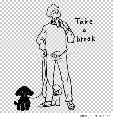 遛狗，男性休息，玩具貴賓犬 91021666