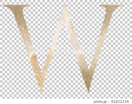 Pastel light Golden capital letter W isolated illustration, glitter holiday design element 91022234