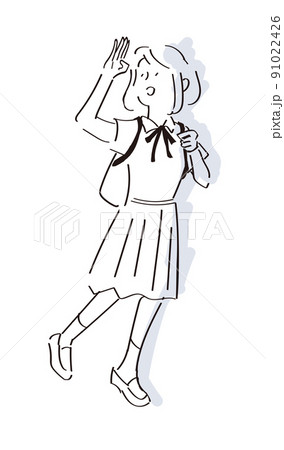 眩しそうに上を見上げる少女の線画のイラスト素材 [91022426] - PIXTA