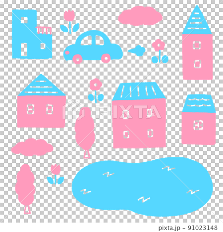 Vector illustration of cute houses and cars 91023148