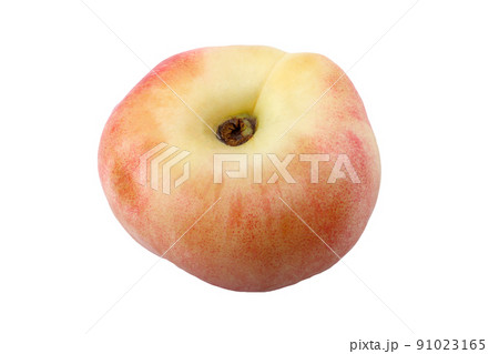 Flat peach (doughnut peach, donut peach, UFO peach, peento peach, saucer peach). Ancient Chinese variety "Pan tao". Delicacy 91023165