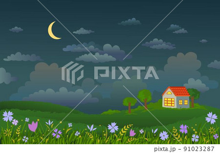 Vector illustration of beautiful landscape at night. Vector illustration of beautiful landscape at night. 91023287