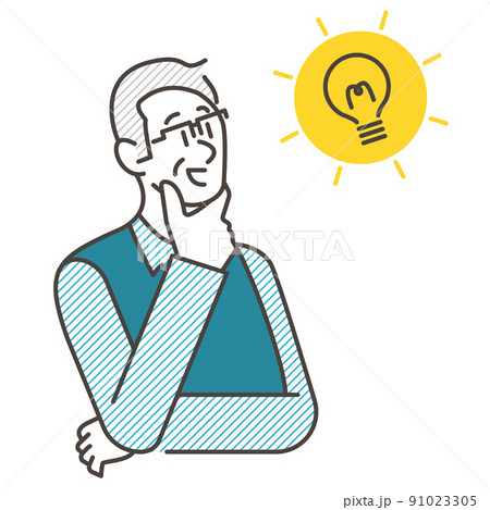 なるほどと何かをひらめくシニア男性【ベクターイラスト素材】 91023305