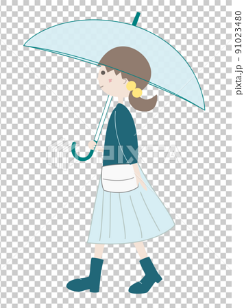 傘をさして歩く女性のイラスト 91023480