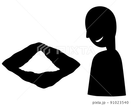 覚醒剤を見てニヤつく人物のシルエット。売人、薬物依存症のアイコン。 91023540