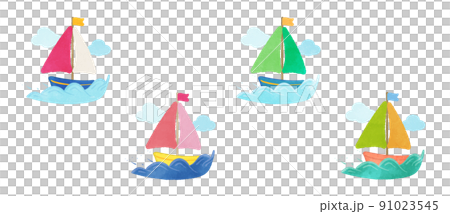 Illustration set of a cute yacht running on the waves 91023545