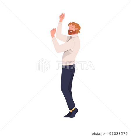 Bearded Man Character Screaming Feeling Joy and Excitement Celebrating Something Vector Illustration 91023576