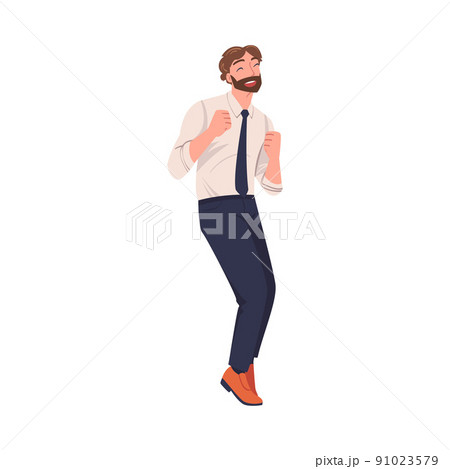 Bearded Man Character Screaming Feeling Joy and Excitement Celebrating Something Vector Illustration 91023579