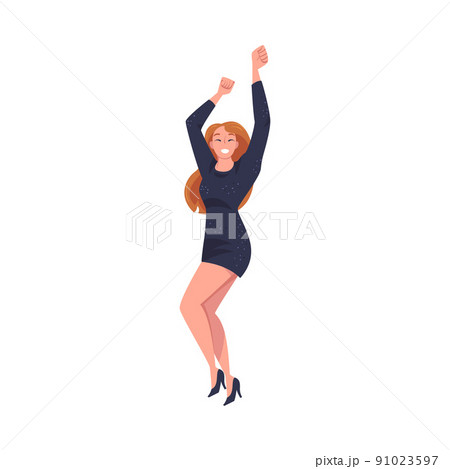 Woman Character Screaming Feeling Joy and Excitement Celebrating Something Vector Illustration 91023597