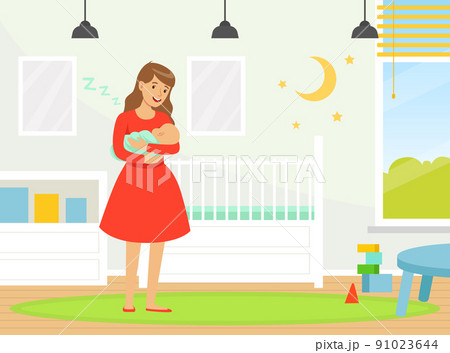 Mother Nursing and Cradling Baby in Arms for Sleeping Vector Illustration Mother Nursing and Cradling Baby in Arms for Sleeping Vector Illustration 91023644