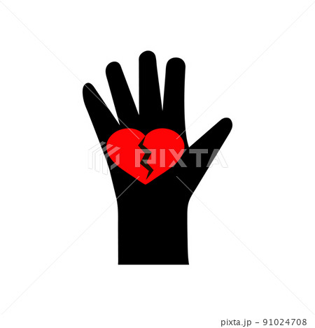 Hand holds a broken red heart. Conceptual vector clipart and drawing. Isolated illustrations on white background. Hand holds a broken red heart. Conceptual vector clipart and drawing. Isolated illustrations on white background. 91024708
