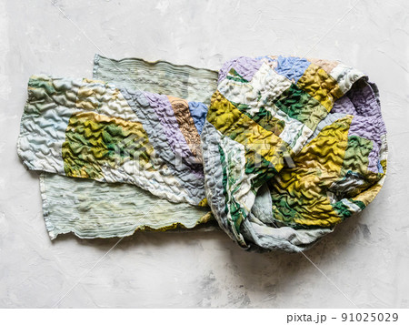 knotted patchwork scarf sewn from silk fabrics knotted patchwork scarf sewn from silk fabrics 91025029