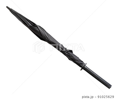 Collapsed black umbrella with straight handle 91025629