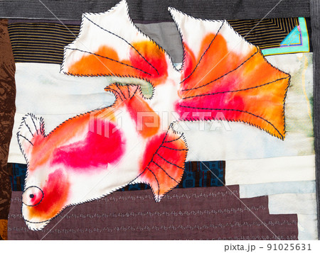 embroidered patchwork pillow with stitched fish embroidered patchwork pillow with stitched fish 91025631