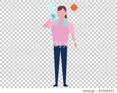 水を飲む女性 熱中症対策 水分補給 屋外 太陽 ペットボトル イラスト 水を飲む女性 熱中症対策 水分補給 屋外 太陽 ペットボトル イラスト 91026433