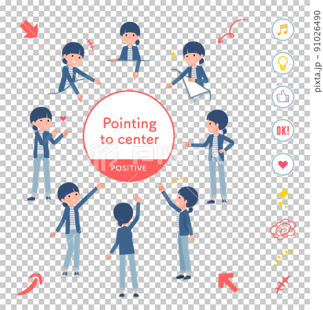 一組指向各個方向的自然風格女性 一組指向各個方向的自然風格女性 91026490