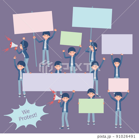 デモ抗議をするナチュラルスタイル女性のセット デモ抗議をするナチュラルスタイル女性のセット 91026491