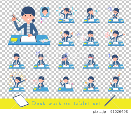 タブレット端末で学習するナチュラルスタイル女性のセット 91026498