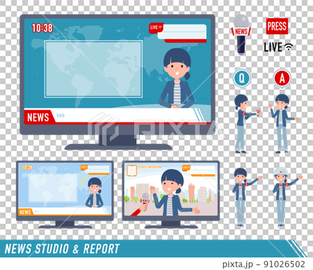 ニュース番組に出演するナチュラルスタイル女性のセット 91026502