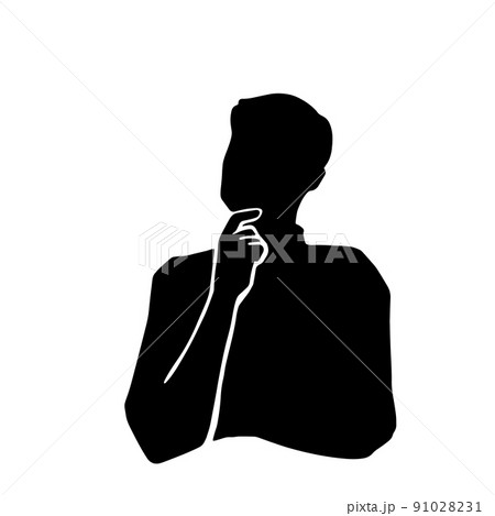 男性シルエット　疑問悩めるピクトグラム　黒 91028231