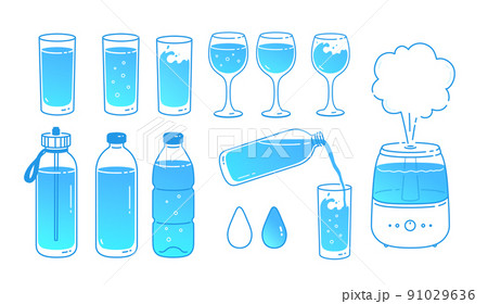 Illustration set of water bottles and glasses 91029636