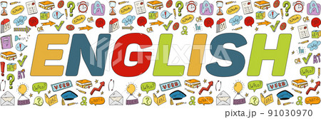 English language learning concept vector illustration. Doodle of foreign language education course for home online training study. 91030970