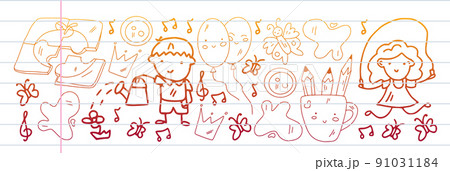 Creativity and imagination. Vector icons with school items. Creativity and imagination. Vector icons with school items. 91031184