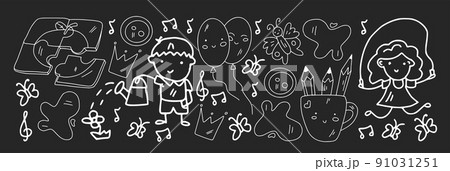 Creativity and imagination. Vector icons with school items. 91031251
