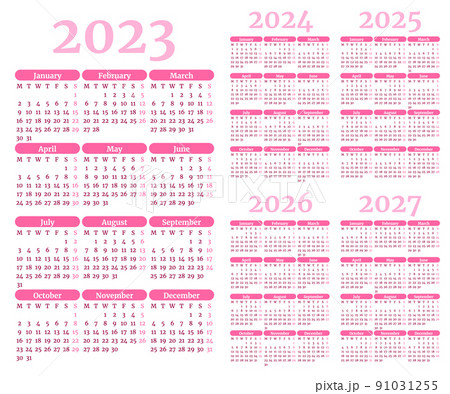 Set of monthly calendar templates for 2023, 2024, 2025, 2026, 2027 years 91031255