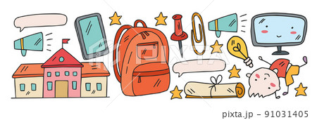 Creativity and imagination. Vector icons with school items. Creativity and imagination. Vector icons with school items. 91031405