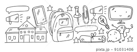 Creativity and imagination. Vector icons with school items. 91031406
