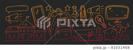 Creativity and imagination. Vector icons with school items. 91031408