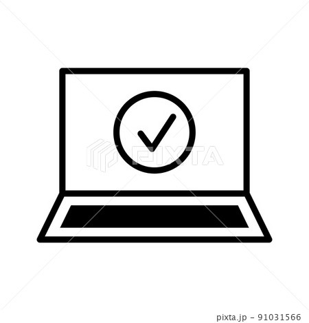 Laptop check mark icon. Concept of okay system update process. Laptop check mark icon. Concept of okay system update process. 91031566