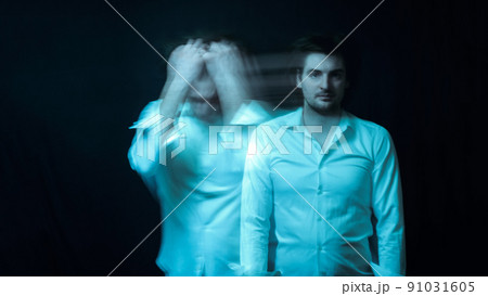 schizophrenic abstract blurry portrait of a man with mental disorders and mental illnesses 91031605