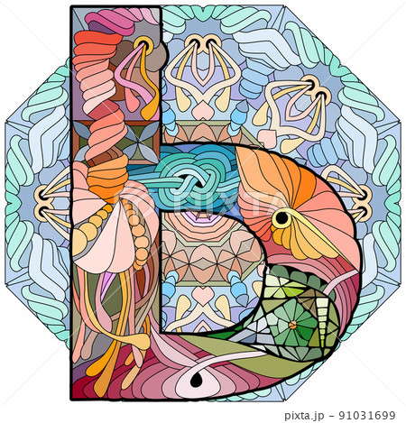 Russian Alphabet Cyrillic Capital soft sign on mandala. Vector illustration for decoration Russian Alphabet Cyrillic Capital soft sign on mandala. Vector illustration for decoration 91031699